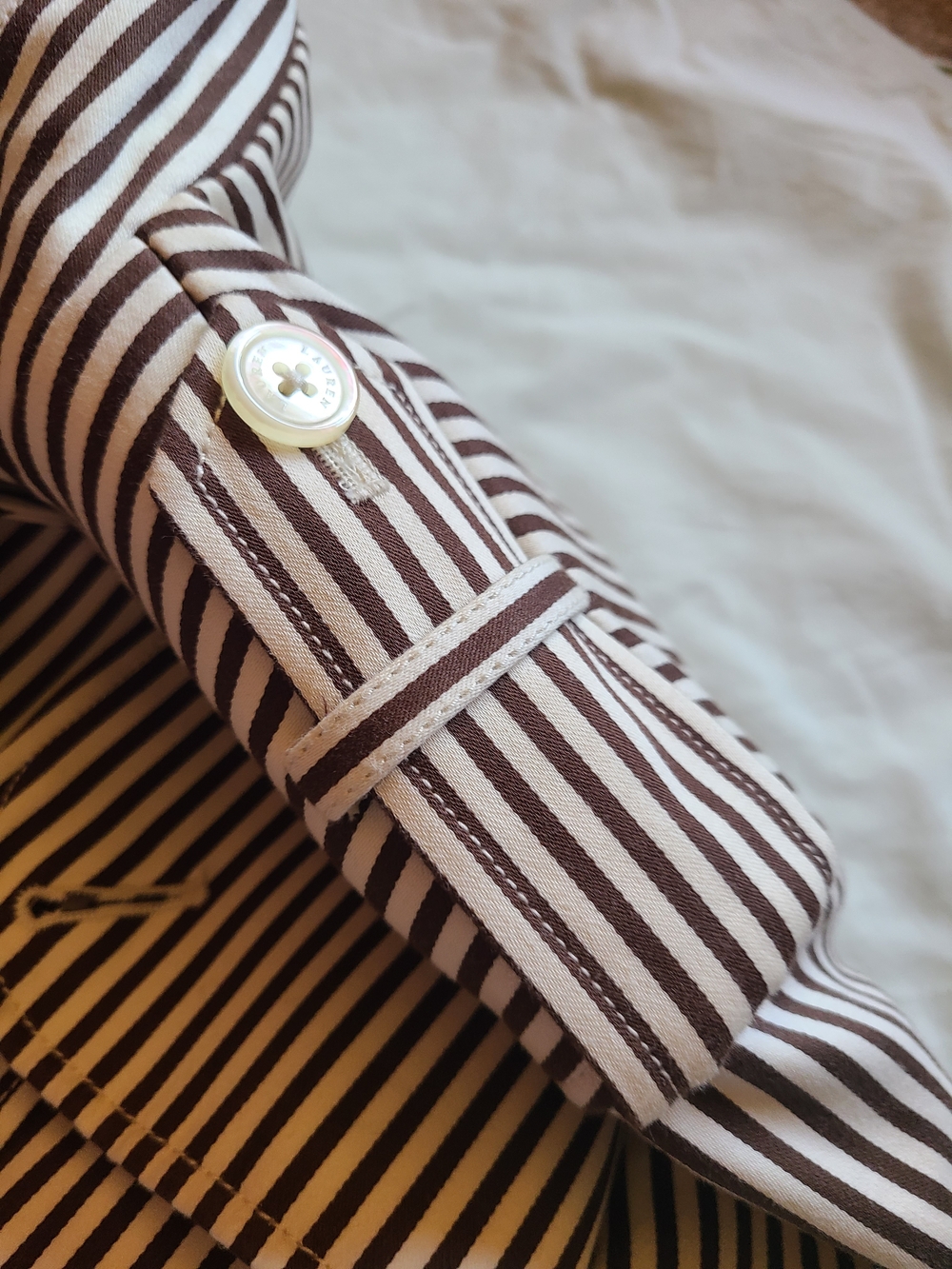 Lauren Ralph Lauren Brown and White Striped Double-Breasted Trench - Picture 4 of 6